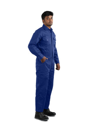 Blue industrial coverall uniform for factory workers and engineering professionals manufactured by Reetha Tex.