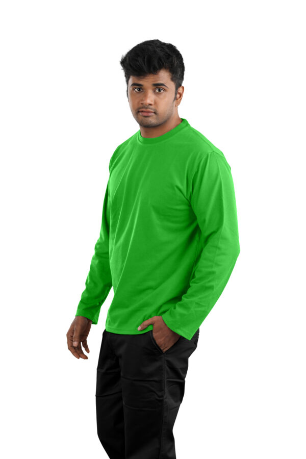 Man wearing Green full sleeve round neck t-shirt with black pants – Casual Wear for Men