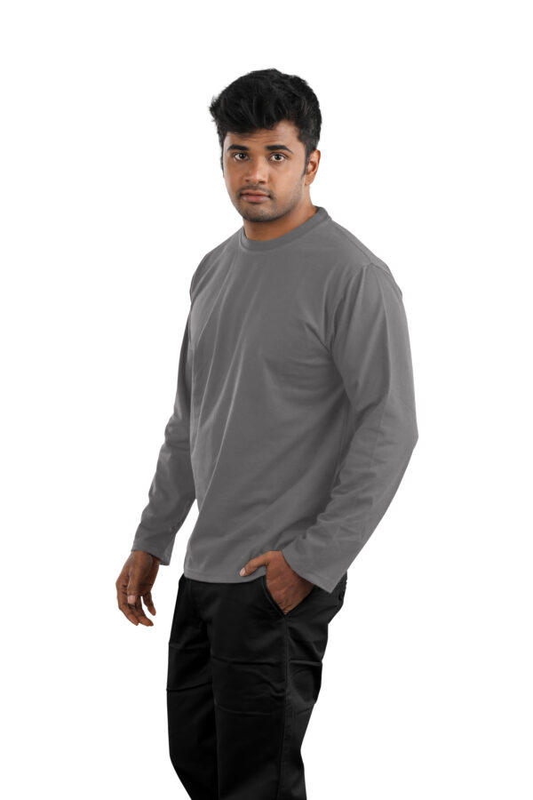 Man wearing Grey full sleeve round neck t-shirt with black pants – Casual Wear for Men