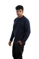 Man wearing Navy Blue full sleeve round neck t-shirt with black pants – Casual Wear for Men