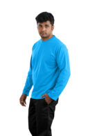 Man wearing Sky blue full sleeve round neck t-shirt with black pants – Casual Wear for Men
