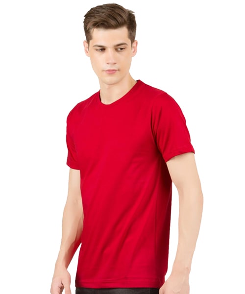 Red half sleeve t-shirt with crew neck design, made from soft fabric for casual and everyday wear.