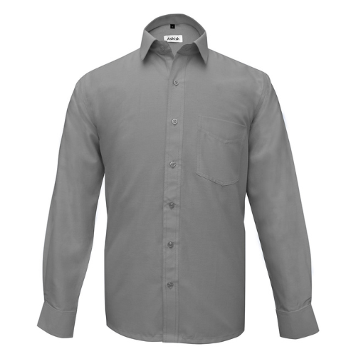 Men's grey full-sleeve Oxford shirt, suitable for formal and semi-formal occasions.