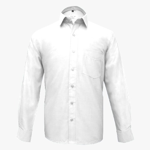 White full sleeve Oxford shirt for men with classic collar and buttoned cuffs.