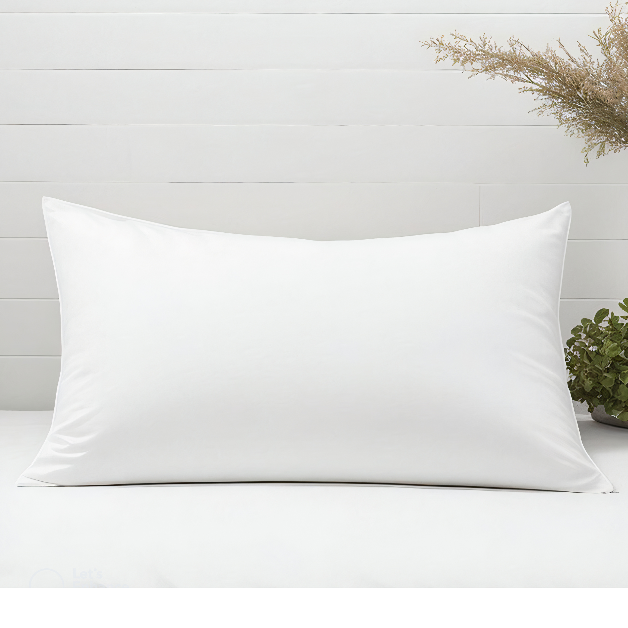 White rectangular pillow cover with fine vertical on a plain background
