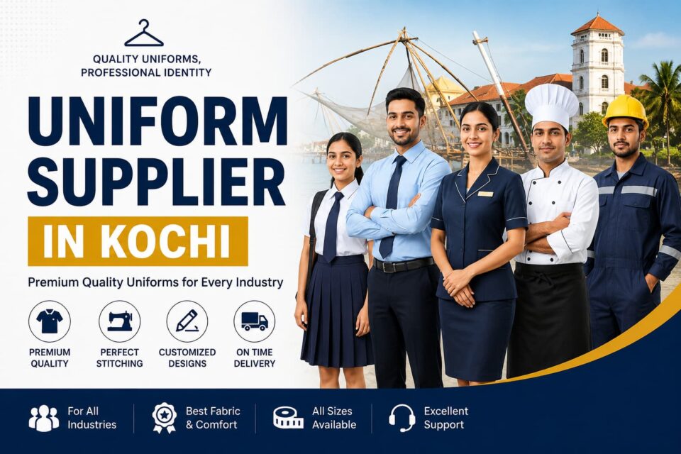 Uniform supplier in Kochi providing customized uniforms for schools, offices, hotels, hospitals, and industries.