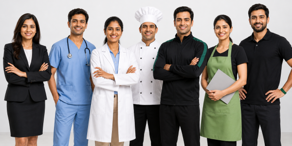 Professional uniforms including medical scrubs, doctor coat, chef uniform and corporate workwear by Reethatex